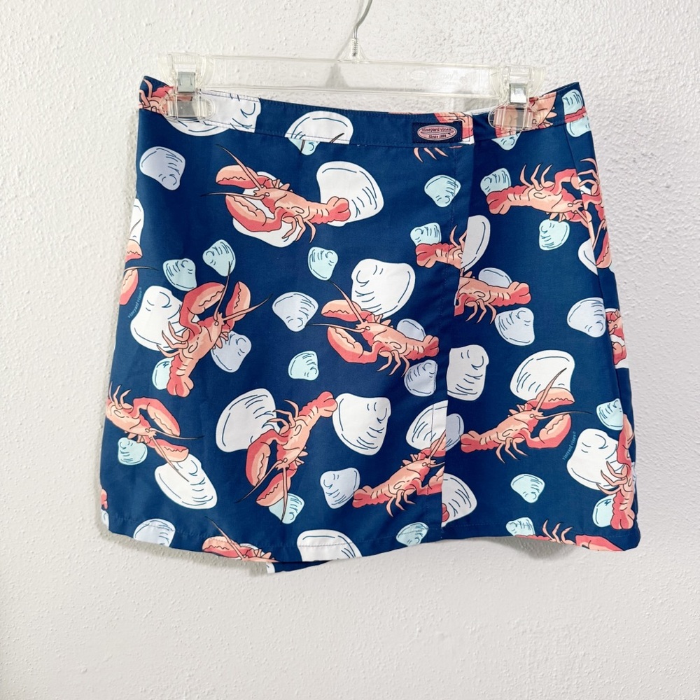 Vineyard Vines Blue Skirt with Lobster and clam Print xs wrap mini
